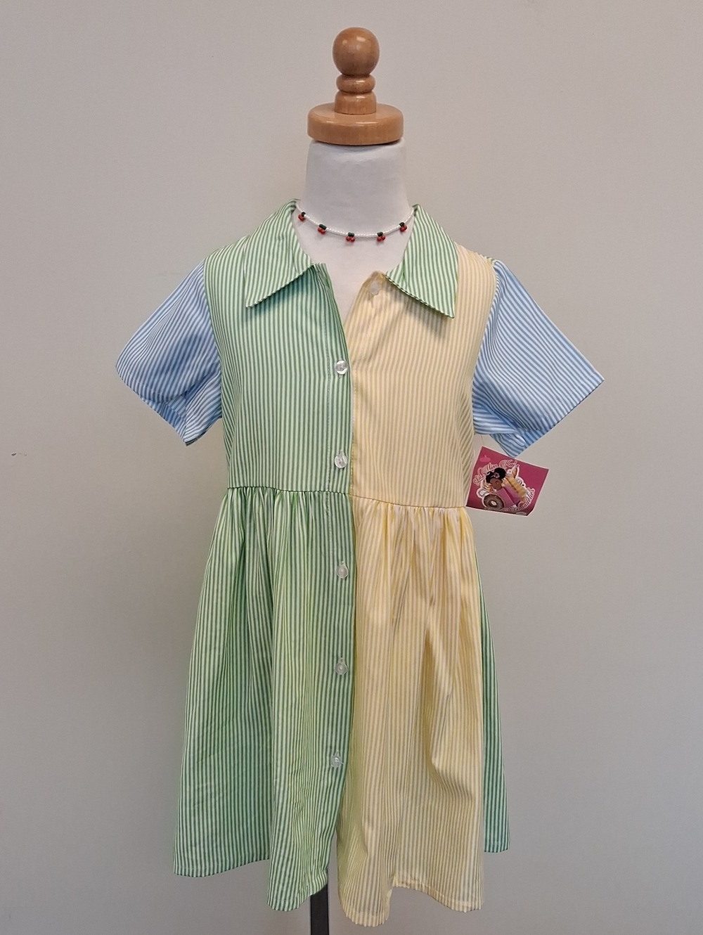 Girls Striped Colorblock Button Front Dress Size 6